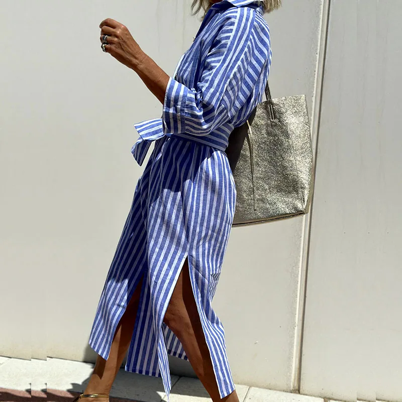 Rosie™ | Elegant Striped Shirt Dress