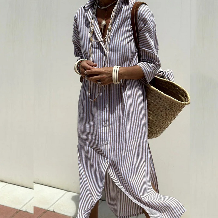 Rosie™ | Elegant Striped Shirt Dress