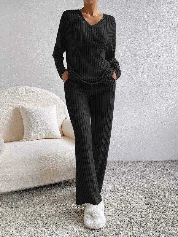 Ruby™ | Ribbed Knit V Neck Two-Piece Set