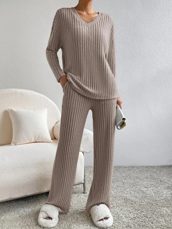 Ruby™ | Ribbed Knit V Neck Two-Piece Set